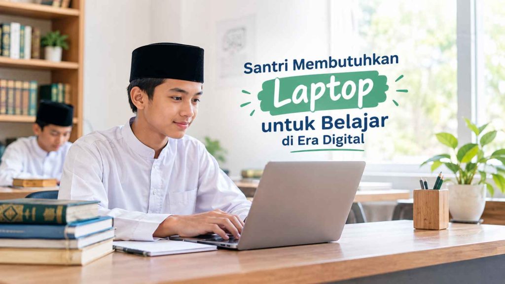 Santri menggunakan laptop untuk belajar di era digital